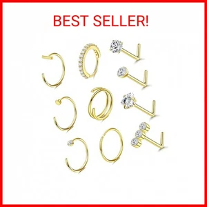 BESTEEL 14K Gold Filled Nose Ring Studs 20G Nose Rings Hoops Stud 316L Stainless - Picture 1 of 2