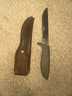 Vintage Gerber  “shorty” Model Black Armorhide Handle And Leather Sheath  - Image 1 of 4