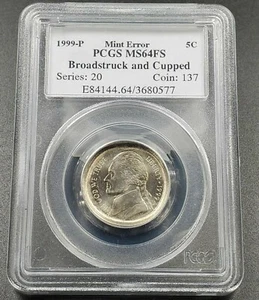 CUPPED BROADSTRIKE BROADSTRUCK 1999 P Jefferson 5c Nickel Coin PCGS MS64 FS - Picture 1 of 4