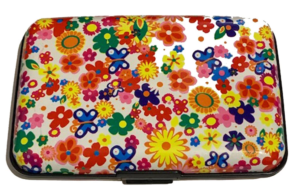 Different Coloured Flowers on a White Background Credit Card Protector