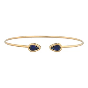 14Kt Gold Blue Sapphire Pear Bezel Bangle Bracelet - Picture 1 of 15