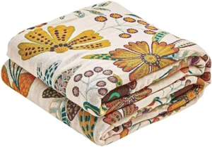 Boho Throw Blanket, 100% Cotton Ultra Soft Luxury Throw Rustic Quilt, 80"X90" Fl - Picture 1 of 6