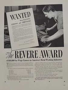 1941 The Revere Award Fortune Mag WW2 Print Ad Metal Workers Copper Brass - Picture 1 of 2