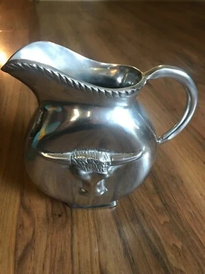 Metal Pitcher - Chrome With Longhorn Embossed Both Sides - Utensil Holder Heavy  - Image 1 of 4