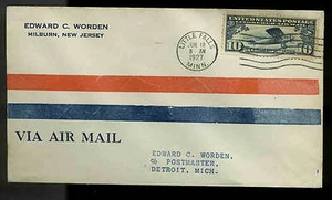 C10 LINDBERGH FDC LITTLE FALLS,MN  TO DETROIT, MI--WORDEN CORNER CARD TO HIMSELF - Picture 1 of 2