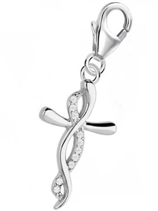 Zirkonia Kreuz Charm 925 Sterling-Silber Herren Damen Anhänger für Armband - Bild 1 von 3
