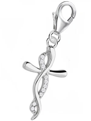 Zirkonia Kreuz Charm 925 Sterling-Silber Herren Damen Anhänger für Armband - Bild 1 von 3