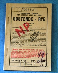 EXCURSION D' UN JOUR / OOSTENDE RYE / BILLET 1936 - Imagen 1 de 2