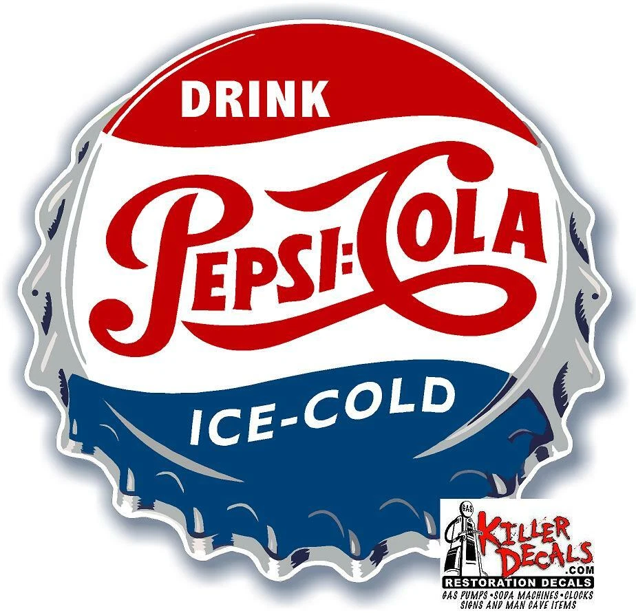 (PC-211) 15" PEPSI CAP DRINK ICE COLD SODA DECAL POP VENDING MACHINE COOLER  - Image 1 of 1