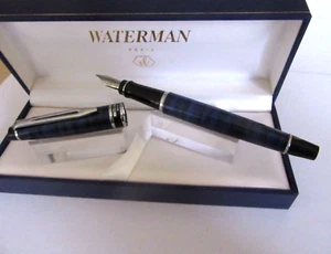 WATERMAN EXPERT PRESTIGE FÜLLER IN BLAUEM UND SCHWARZEM LACK MARMOR A84 - Bild 1 von 12