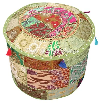 16 in Indian Patchwork Ottoman Yoga Pouf Cover Footstool Pouffe Ethnic Decor - Image 1 of 4