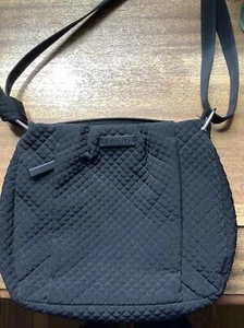 Vera Bradley Hobo Bag Solid Black Quilted Microfiber Cotton Crossbody purse - Picture 1 of 8