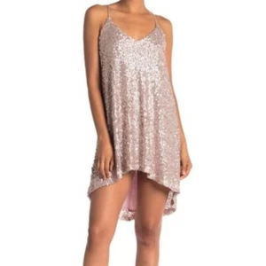 Sparkling Sequin rose gold sleeveless hi-lo hem Dress size Xl - Picture 1 of 8