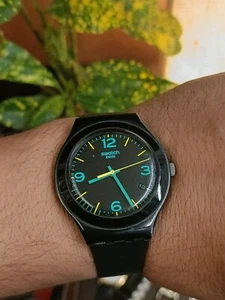 AUTHENTIC SWATCH IRONY SWISS QUARTZ MEN'S BLACK DIAL DATE VINTAGE WATCH - Picture 1 of 24