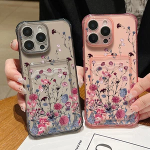 Case For iPhone 16 15 Pro Max 14 13 12 11 16E Flower Soft Card Slot Wallet Cover - Picture 1 of 16