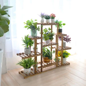 Wooden 9 Tier Plant Stand Flower Rack Shelf Bonsai Pot Holder Home Garden Corner - Picture 1 of 12