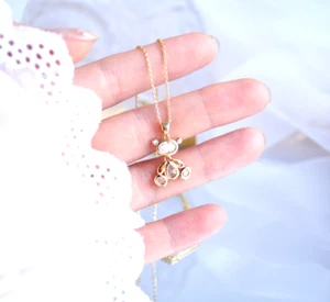 Gold Titanium Teddy Bear Pave Cubic Zirconia Pendant Chain Necklace - Picture 1 of 3