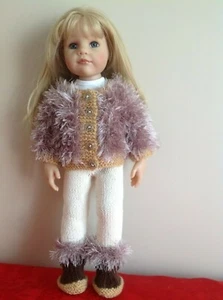 Dolls clothes knitting pattern.18" doll. Fur Jacket, leggings and boots. KNM65 - Picture 1 of 6