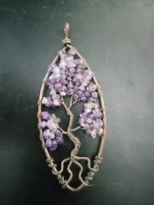 4" Amethyst Crystal Tree Of Life Pendant No Chain - Picture 1 of 2