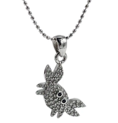 Collana da donna ciondolo granchio con pietre brillanti maglia a sfere pallinata - Immagine 1 di 4