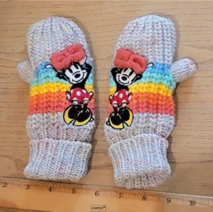 Disney Minnie Mouse Rainbow Bow Winter Knit Gloves Mittens Toddler Girls Kids - Picture 1 of 9