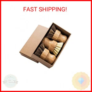 Palm Pot Brush- Bamboo Round 3 Packs Mini Dish Brush Natural Scrub Brush Durable - Picture 1 of 2