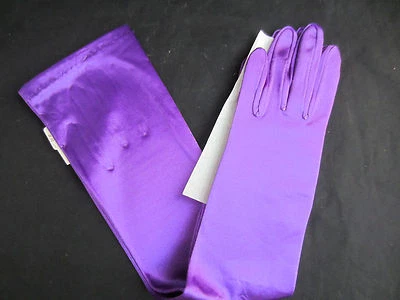1980s NOS long stretch satin gloves royal purple one size over the elbow — 第 1/3 张图片