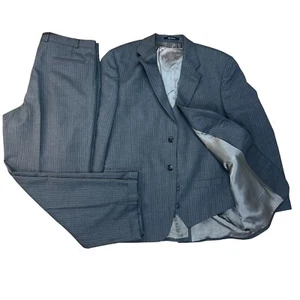 Chaps By Ralph Lauren Men Wool Gray Striped Suit 48R Pants 36x28.5 Vest 3PC - Picture 1 of 18
