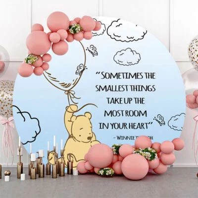 Fondo redondo de foto de fiesta de cumpleaños de Winnie the Pooh para baby shower Foto 1 de 4