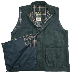 *HOT VTG Men's BARBOUR @ A225 WESTMORLAND LINED BLUE GRAY WAXED VEST Jacket XXL - Picture 1 of 18