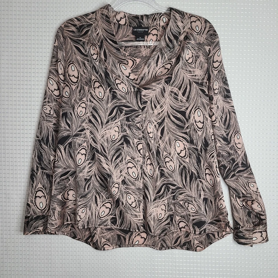 Blusa Liz Claiborne Petite Grande Mujer Poliéster Pluma de Pavo Real Rosa Negra Foto 1 de 4