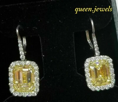 14K 2-Tone Gold Over 2CT Emerald Cut Lab Created Yellow Diamond Dangle Earrings - Image 1 of 4