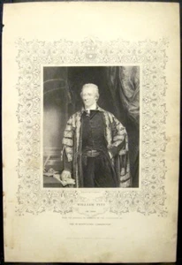 Antique Print WILLIAM PITT Portrait Ireland Engraving 1860 Hoppner P Lightfoot - Picture 1 of 5