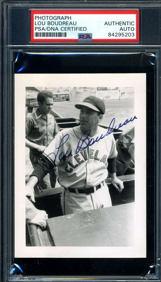 Lou Boudreau PSA DNA Coa Signed 1950`s Original Photo Autograph - Image 1 of 1