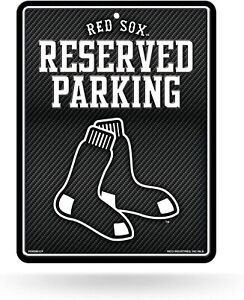 Boston Red Sox Metal Parking Novelty Wall Sign 8.5 x 11 Inch Carbon Fiber Design