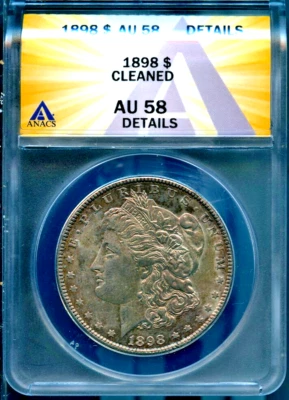 1898 $1 Silver Morgan Dollar AU 58 Details ANACS # 7880542 + Bonus - Image 1 of 2