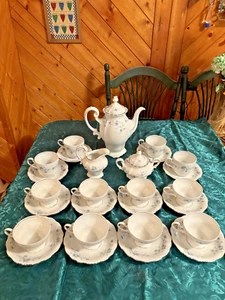 Vtg Johann Haviland Blue Garland Coffee Pot Sugar Creamer Cups Saucers Serves 12 - Picture 1 of 24
