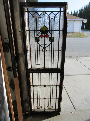 ~ ANTIQUE STAINED GLASS WINDOWS ~ TOP AND BOTTOM SET ~ ARCHITECTURAL SALVAGE Cover