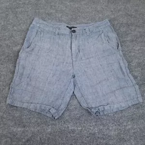John Varvatos Shorts Mens 33x8 Blue Plaid 100% Linen Flat Front - Picture 1 of 11