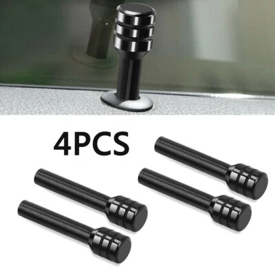 4X Black Aluminum Door Lock Stick Knob Pull Pins Cover Car Interior Accessories — 第 1/4 张图片