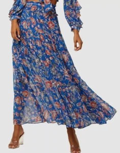 MISA Los Angeles Allesia Ruffle Semi Sheer Maxi Skirt, Size XS, Floral Blue - Picture 1 of 4