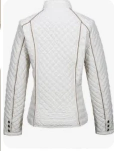 Bellivera Womens Diamond Quilter Puffer Jacket New White With Brown Trim Medium - Picture 1 of 4