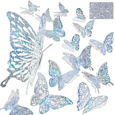 60 Pcs 3D Sequined Silver Butterfly Wall Decor, 5 Styles 3 Sizes,Butterfly  - Image 1 of 4