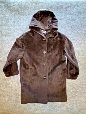 Jones New York Brown Wool Angora Coat Hooded Buttons Size 12P Winter Gift - Image 1 of 4