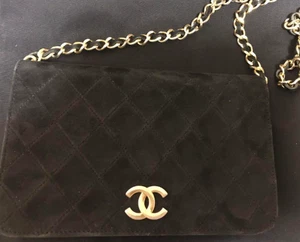 Echte Chanel Vintage Matelasse gesteppte Kette Schultertasche schwarz Wildleder CC-Logo - Bild 1 von 24