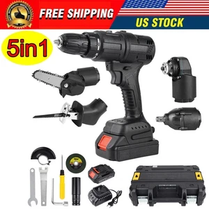 5in1 Cordless Drill Combo Kit Multi-Tool Saw Wrench Power Tool with 2 Batteries - Picture 1 of 35