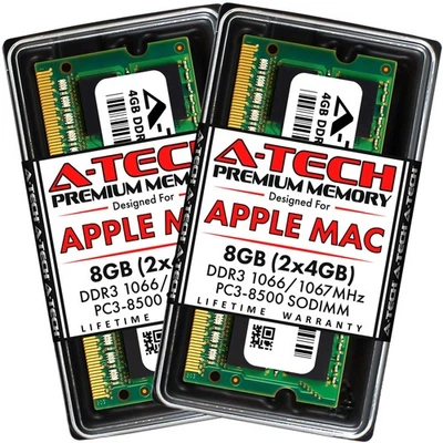8GB Kit 2x4GB PC3-8500 DDR3 1066MHz RAM, 204-Pin SODIMM, MacBook, iMac - Image 1 of 4