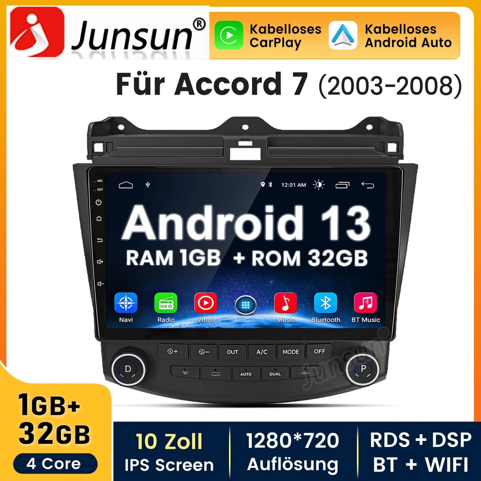 10" Für Honda Accord 7 VII 2003-2007 Android 13 Autoradio GPS NAVI Carplay WIFI - Bild 1 von 4