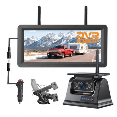 Magnetic Solar Wireless 1080P Rearview Camera +7.2" Monitor DVR for RVs Trailers - Image 1 of 4