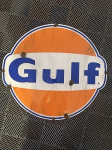 Antique style porcelain look Gulf oil dealer service gas station large sign - Picture 1 of 1